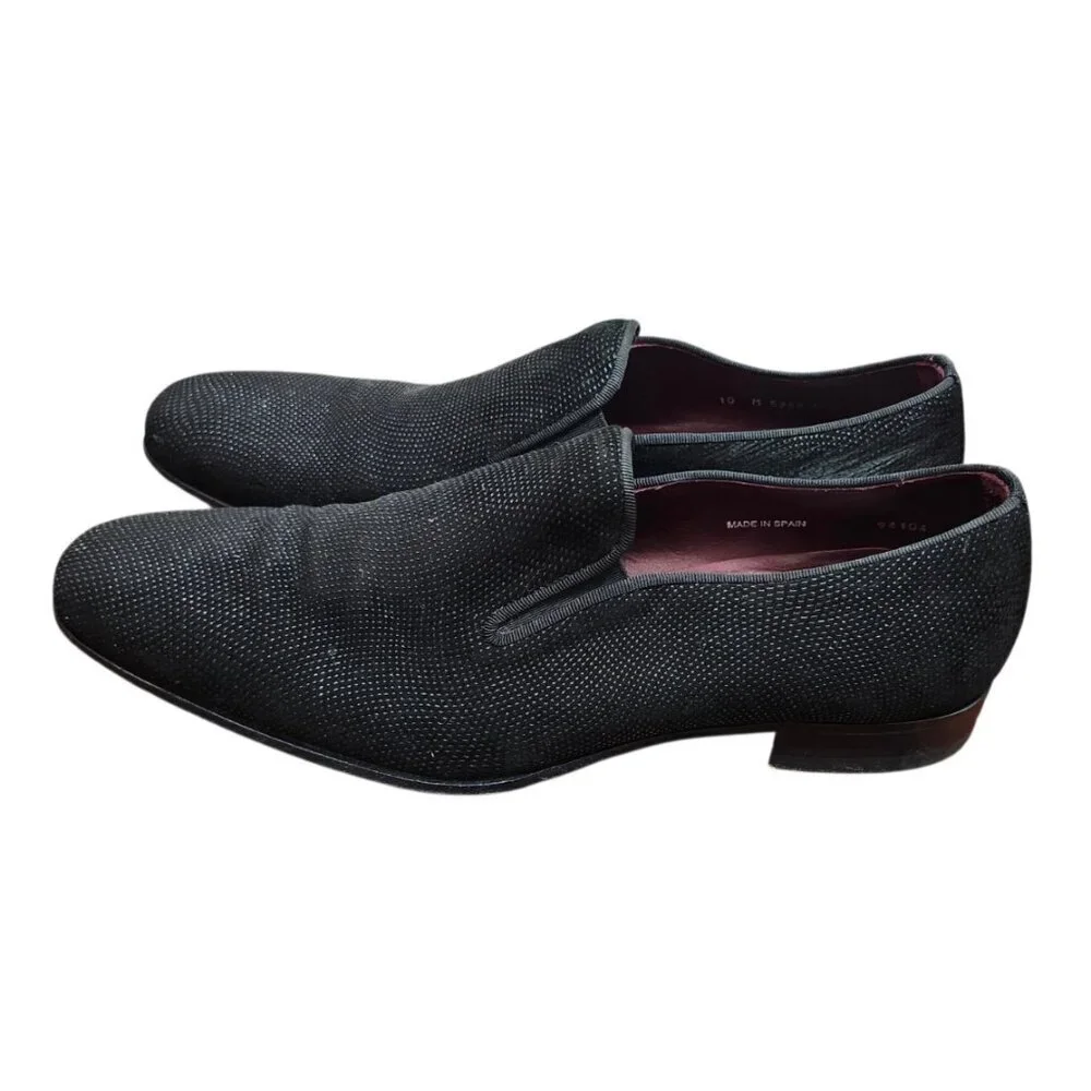 Mezlan Crespi Venetian Loafers Men’s 10M Black Glass Suede Slip-On Dress Shoes
